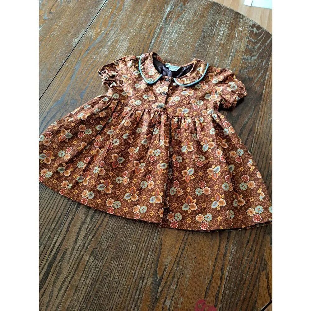 Size 6 Heather Hill Short Sleeve Cotton Fit and Flare Brown Orange Floral Dress